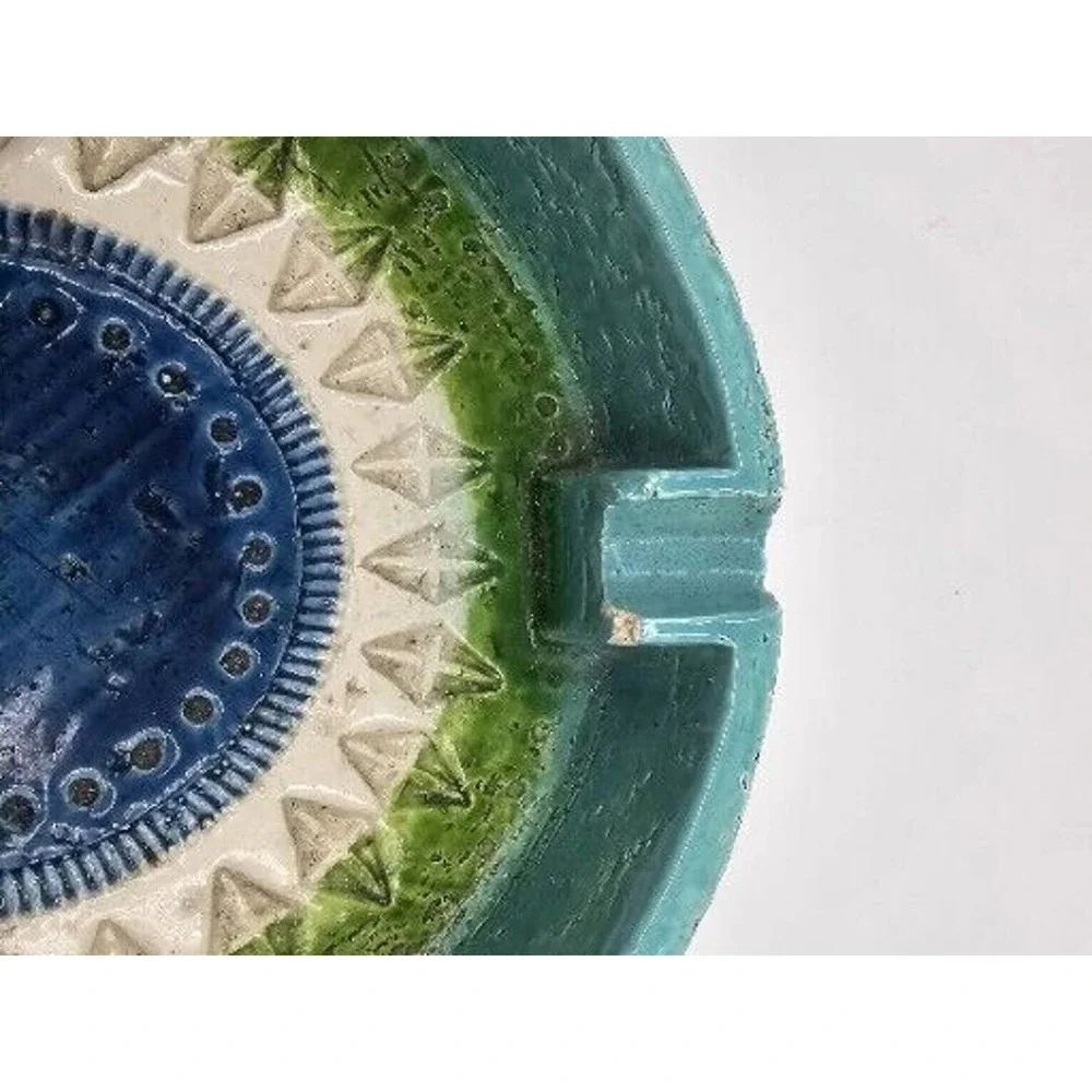 Vintage Mid-Century Bitossi For Rosenthal-Netter Ceramic Blue Glazed Ashtray